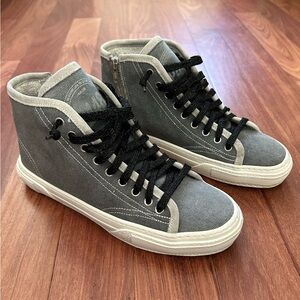 P448 Sally high top sneakers gray denim canvas w/ sparkle lace Size 38 US 7.5-8